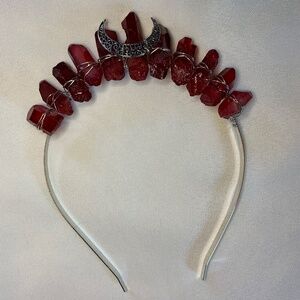 NIP! Genuine Red Dyed Quartz Crystal Crowns with Silver Tone Findings & Moon!